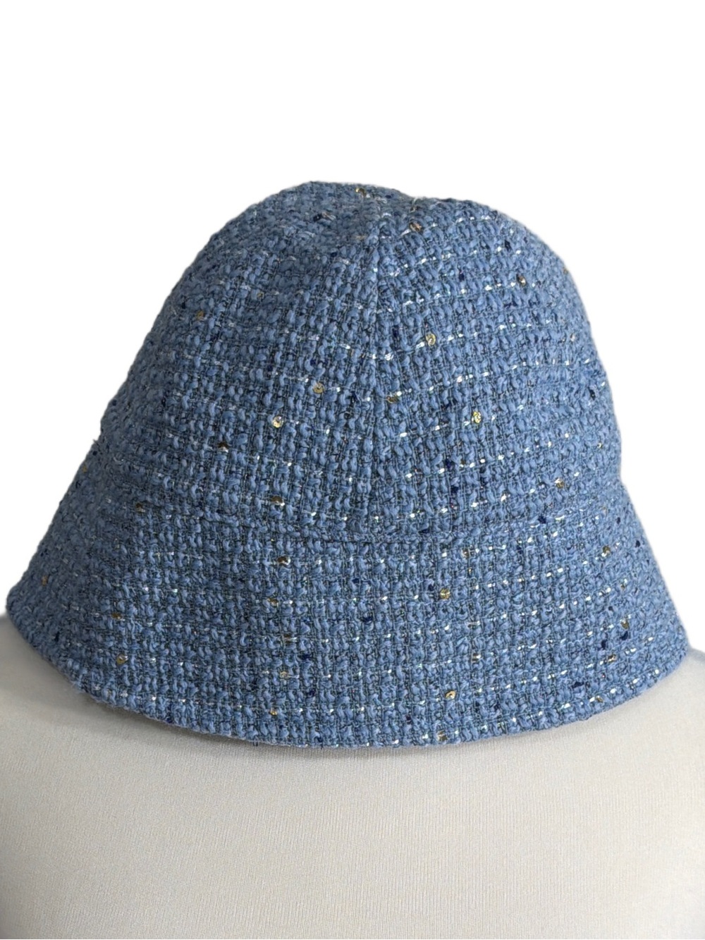 Free People Emmi Sailor Blue Tweed Bucket Hat with sequins and Metallic Flecks